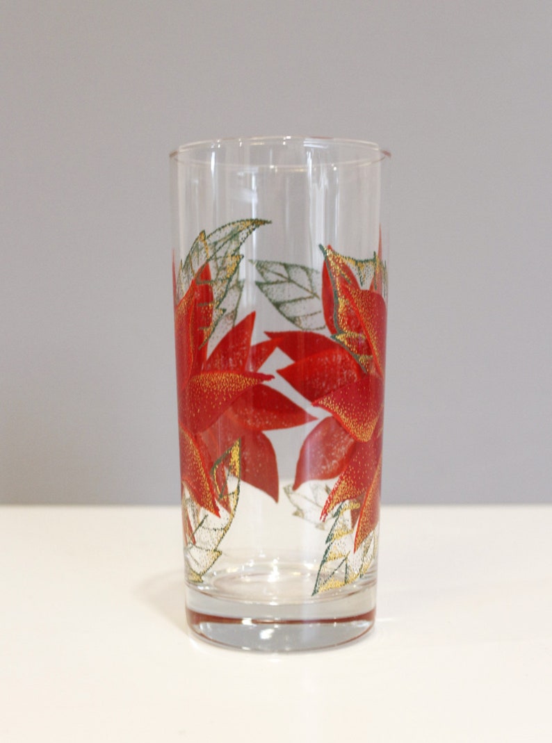 6 Culver Poinsettia Tumblers Highball Glasses Mid Century Barware Christmas image 6