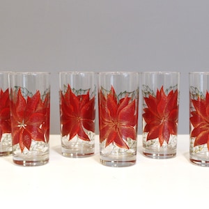 6 Culver Poinsettia Tumblers Highball Glasses Mid Century Barware Christmas image 1