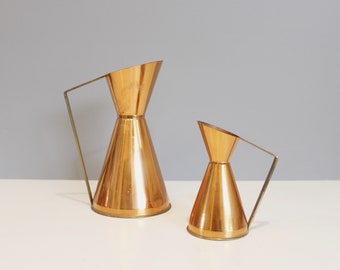 2 Vintage Copper & Brass Pitchers Modernist Made in England Jugs Vases