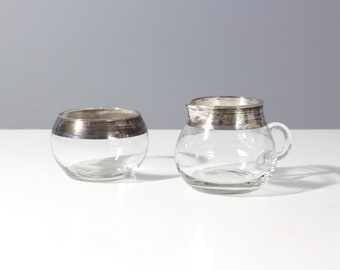 Dorothy Thorpe Cream & Sugar Set Silver Band Glass Mid Century