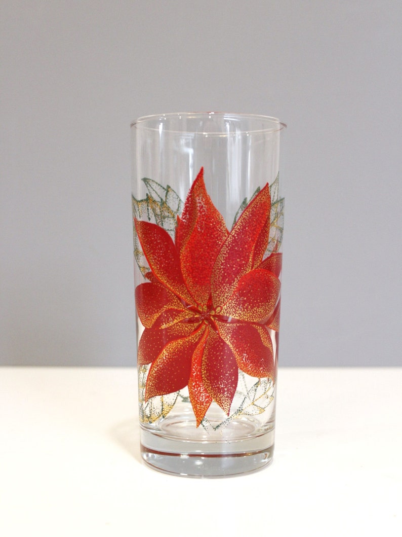 6 Culver Poinsettia Tumblers Highball Glasses Mid Century Barware Christmas image 3