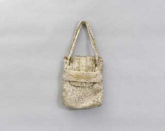 Bolso de mano vintage Walborg con cuentas de semillas de oro y plata, bolso de noche de los años 60