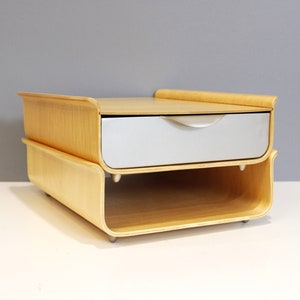 Vintage Michael Graves Bent Wood & Aluminum Letter Holder and Drawer Desk Organizer Plywood image 1