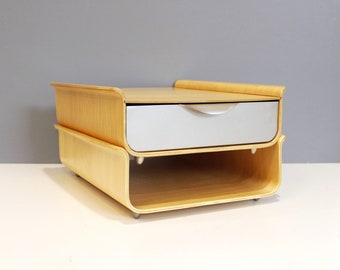 Vintage Michael Graves Bent Wood & Aluminum Letter Holder and Drawer Desk Organizer Plywood