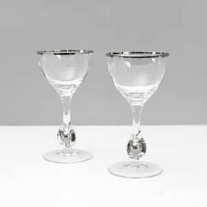 2 Jozef Stanik Platinum Ball Crystal Red Wine Glasses Mid Century Czechoslovakia Stemware