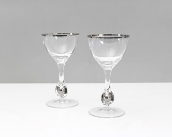 Vintage Lot of 4 Gold Rimmed Jozef Stanik Amber Cordial Glasses