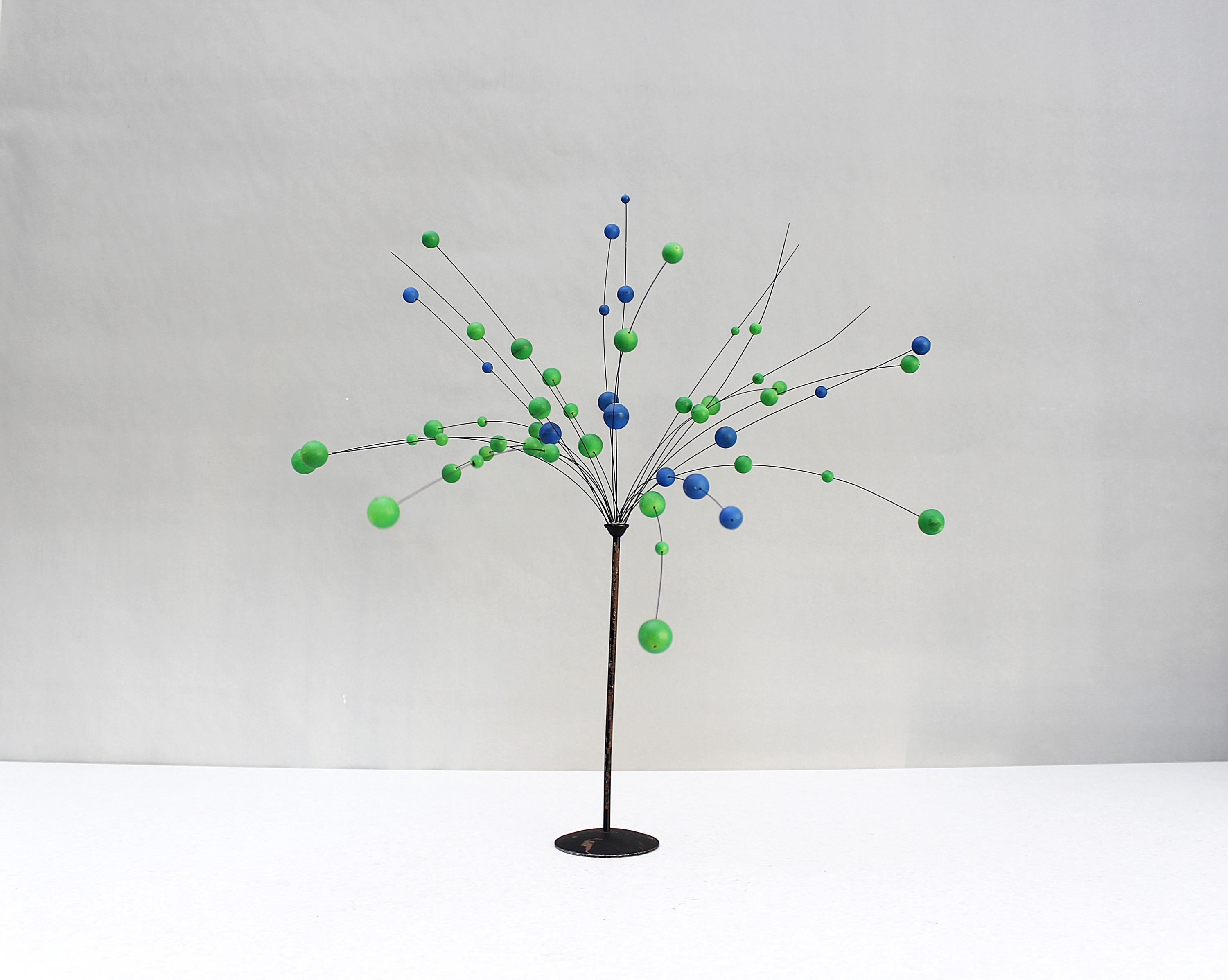 Vintage Kinetic Ball Sculpture Blue Green Mid Century Modern