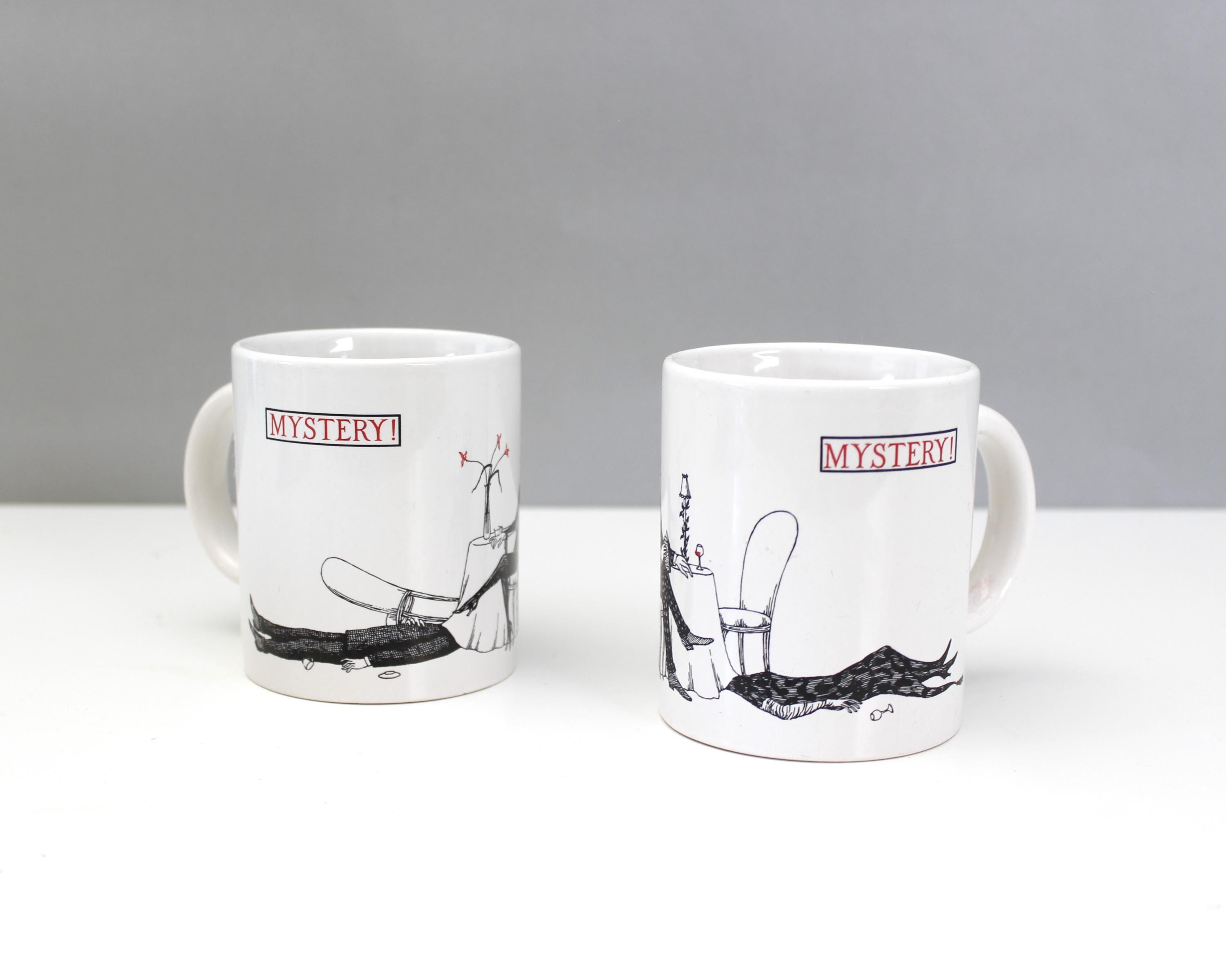 Vintage PBS Masterpiece Mystery Mugs Edward Gorey White Black Red