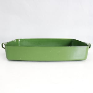 Vintage Dansk Kobenstyle Bandeja rectangular para hornear esmalte verde Jens Quistgaard Mid Century 13 x 9