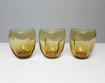 3 Russel Wright Pinch Tumblers Amber Glasses Imperial Mid Century