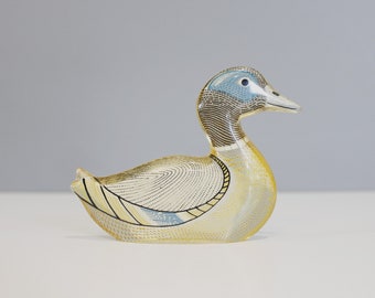 Vintage Abraham Palatnik Mallard Duck Figurine Lucite Blue Yellow Mid Century Op Art