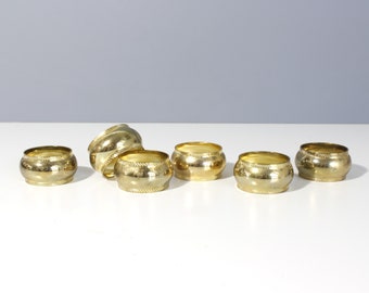 6 Round Brass Napkin Rings Ribbed Mid Century