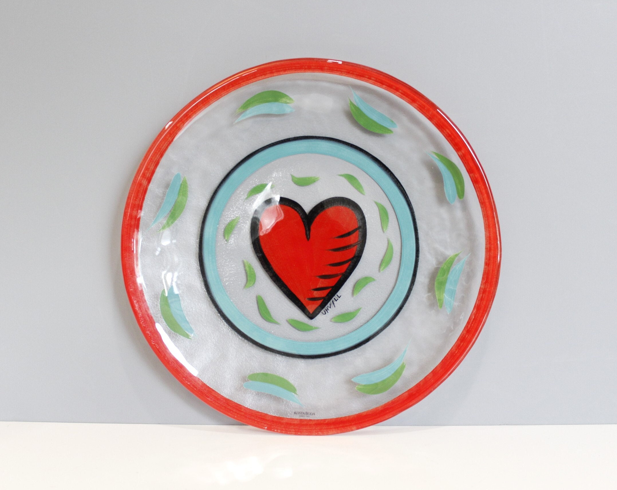 Kosta Boda Glass Heart Platter Ulrica Hydman-vallien Hand Painted