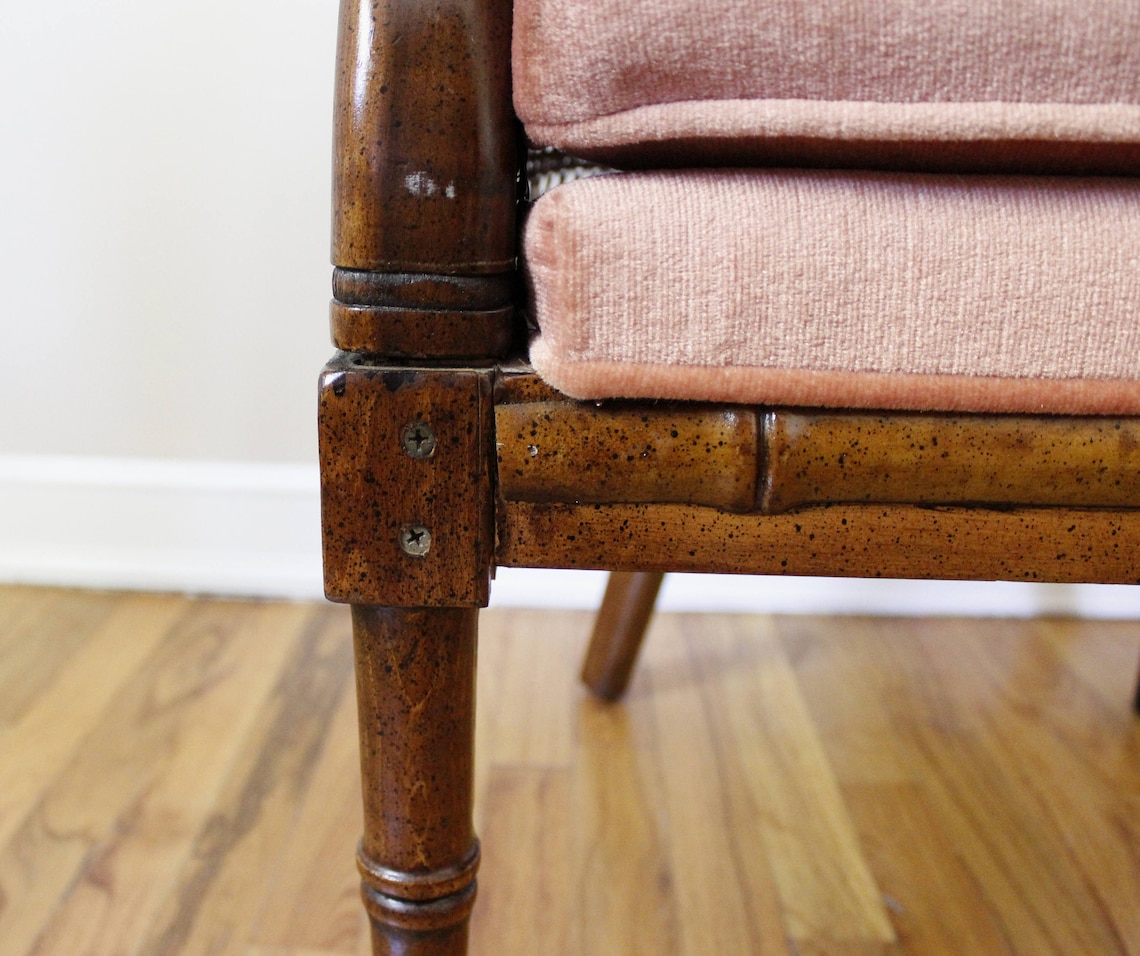 RESERVED Mid Century Cane & Blush Velvet Barrel Back Chair Etsy