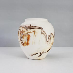 Large Vintage Nemadji Pottery Vase Orange Brown Swirled