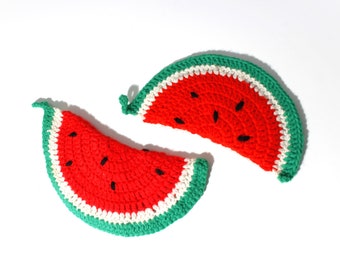 2 Vintage Crocheted Watermelon Pot Holders Trivets Handmade Crochet Knit