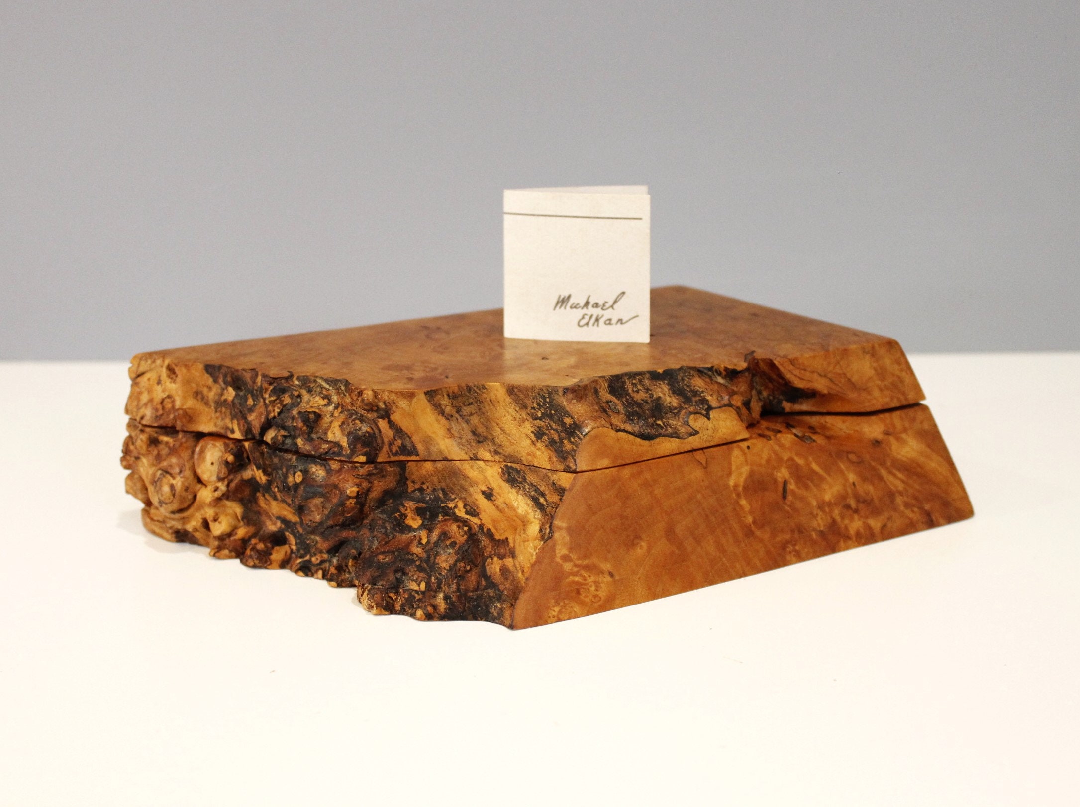Vintage Michael Elkan Burl Wood Box Birdseye Maple Jewelry Box