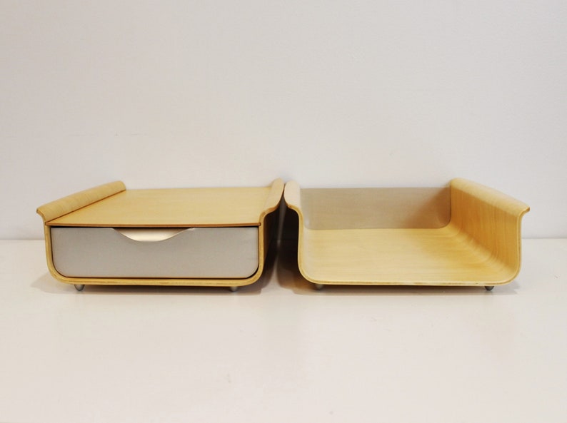 Vintage Michael Graves Bent Wood & Aluminum Letter Holder and Drawer Desk Organizer Plywood image 8