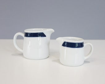 2 Arabia Finland Ceramic Creamers White Blue Kaj Franck Mid Century Modern