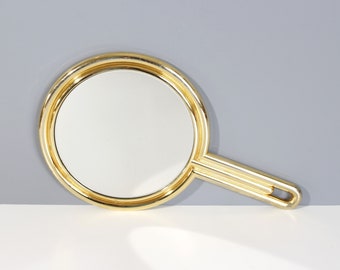 Vintage Brass Hand Mirror Made in Italy Tubular Post Modern