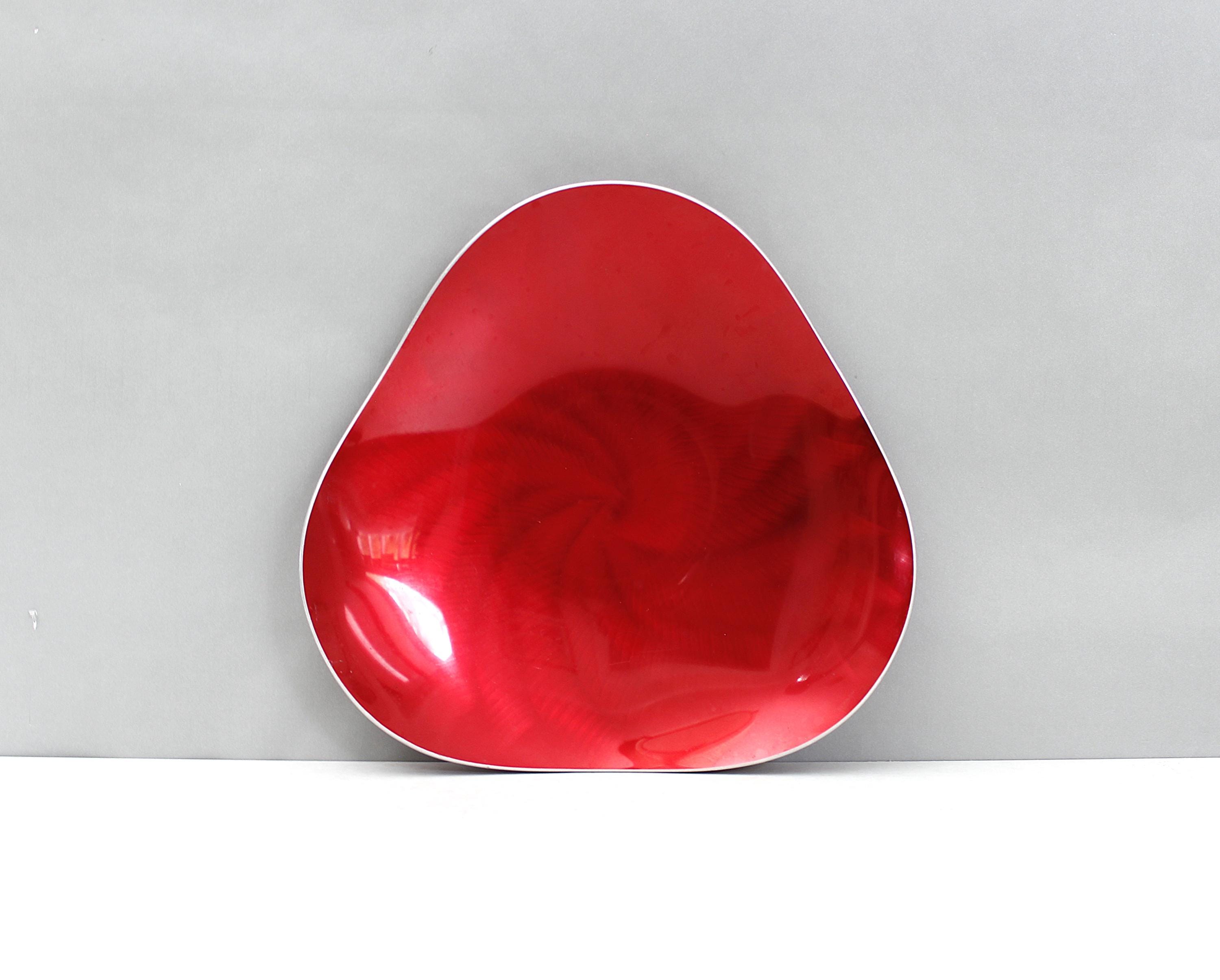 Vintage Eloxsøren Norway Decorative Tray Metallic Red Sunburst