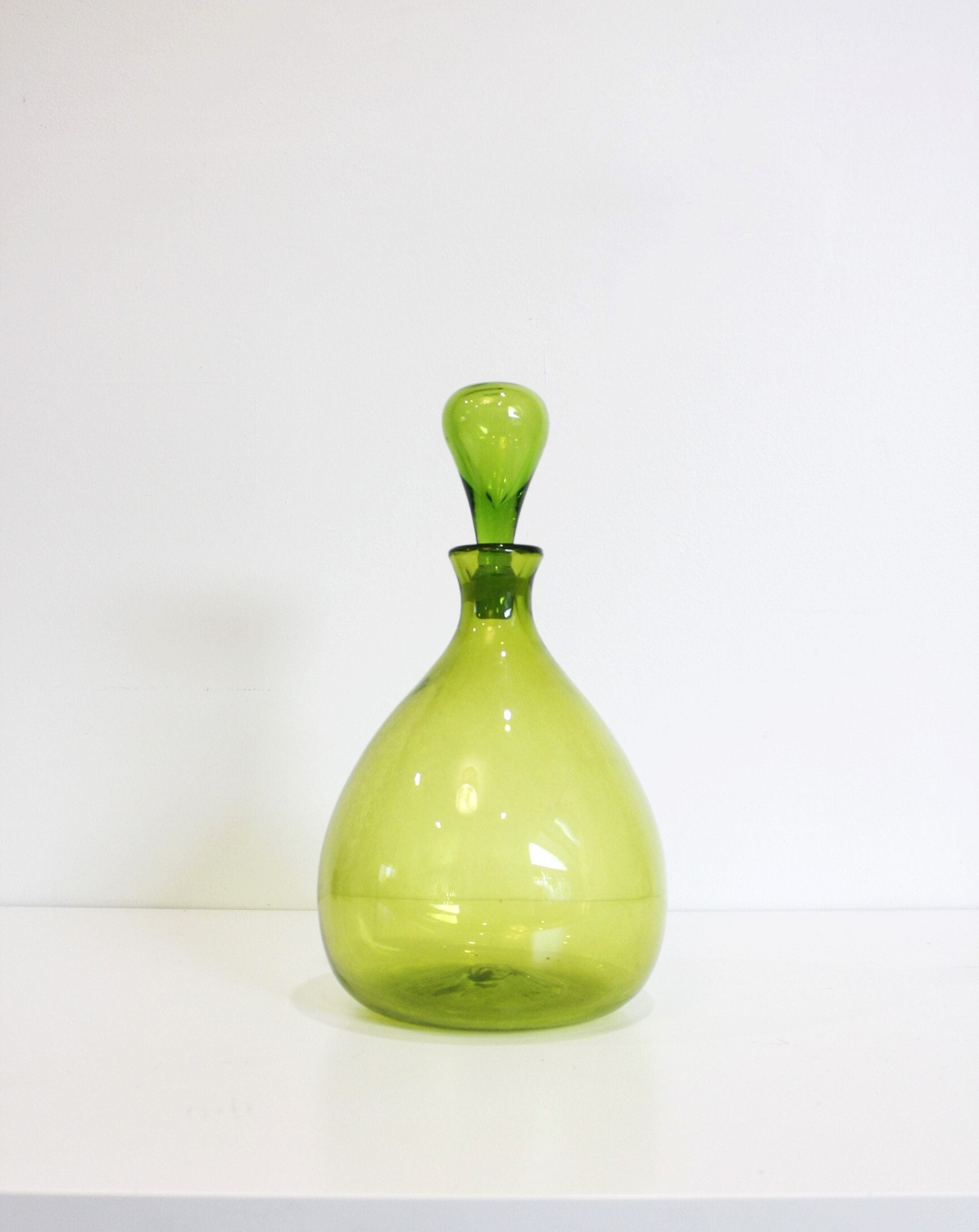 Vintage Blenko Teardrop Bottle 649 Joel Myers Olive Green Vintage Blenko Teardrop Bottle 649 Joel Myers Olive Green
