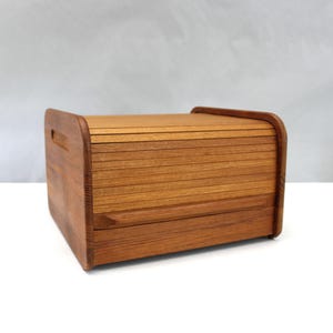 Large Teak Wood Tambour Storage Box with 2 Compartments Mid Century Danish Modern