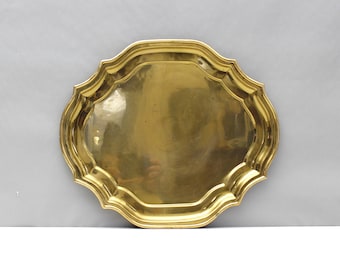 Bandeja decorativa grande de latón festoneada de Ethan Allen vintage