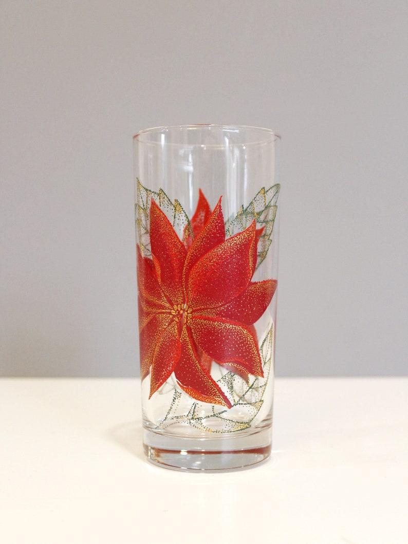 6 Culver Poinsettia Tumblers Highball Glasses Mid Century Barware Christmas image 5