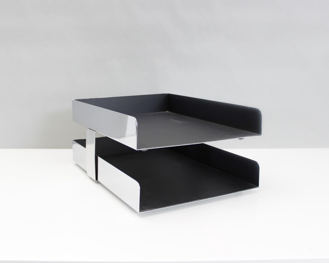 2 Available - Vintage Smith Metal Arts Chrome & Black Double Paper Tray ...