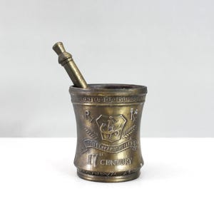 Vintage Messing Mörser & Stößel Gesellschaft der Apotheker 17.Jahrhundert Gedenk Apotheker Werkzeug
