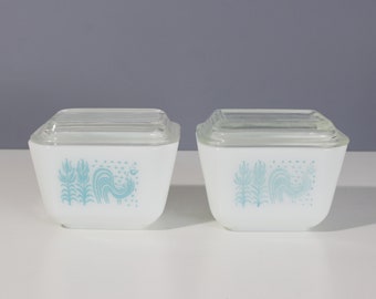 2 Pyrex Butterprint Refrigerator Dishes Mid Century Fridge Storage Fridgies 501