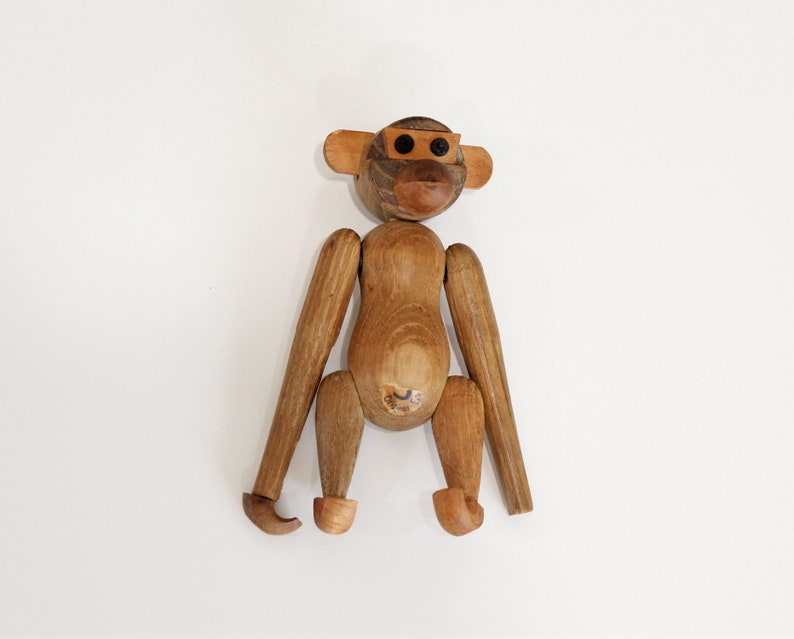 Zoo Line Style Monkey Toy Figurine Wooden Articulated Mid Century Modern image 3