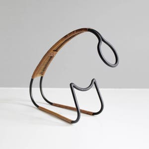 Vintage Laurids Lønborg Iron & Rattan Wine Bottle Holder Pourer Danish Modern