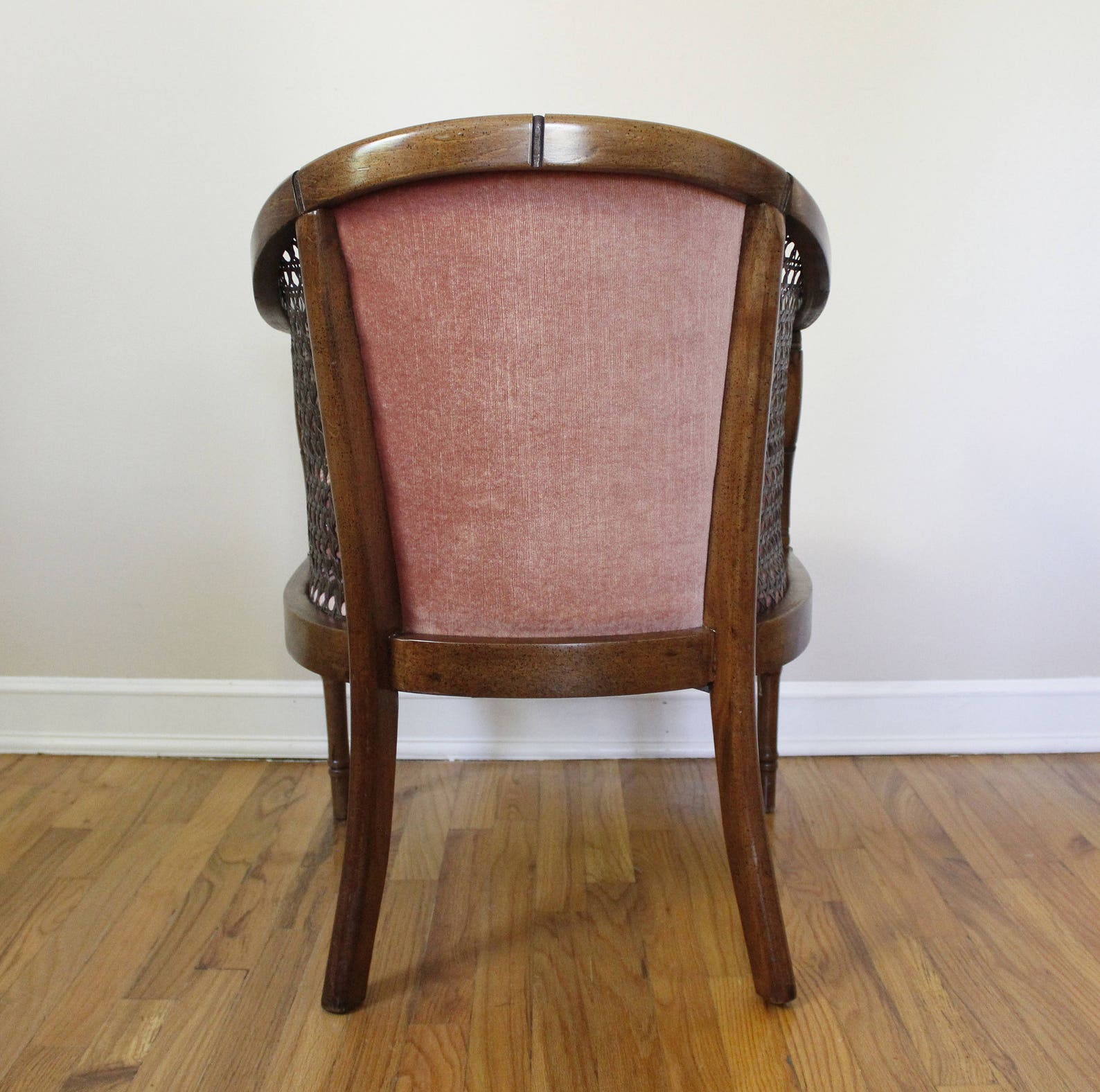 RESERVED Mid Century Cane & Blush Velvet Barrel Back Chair Etsy