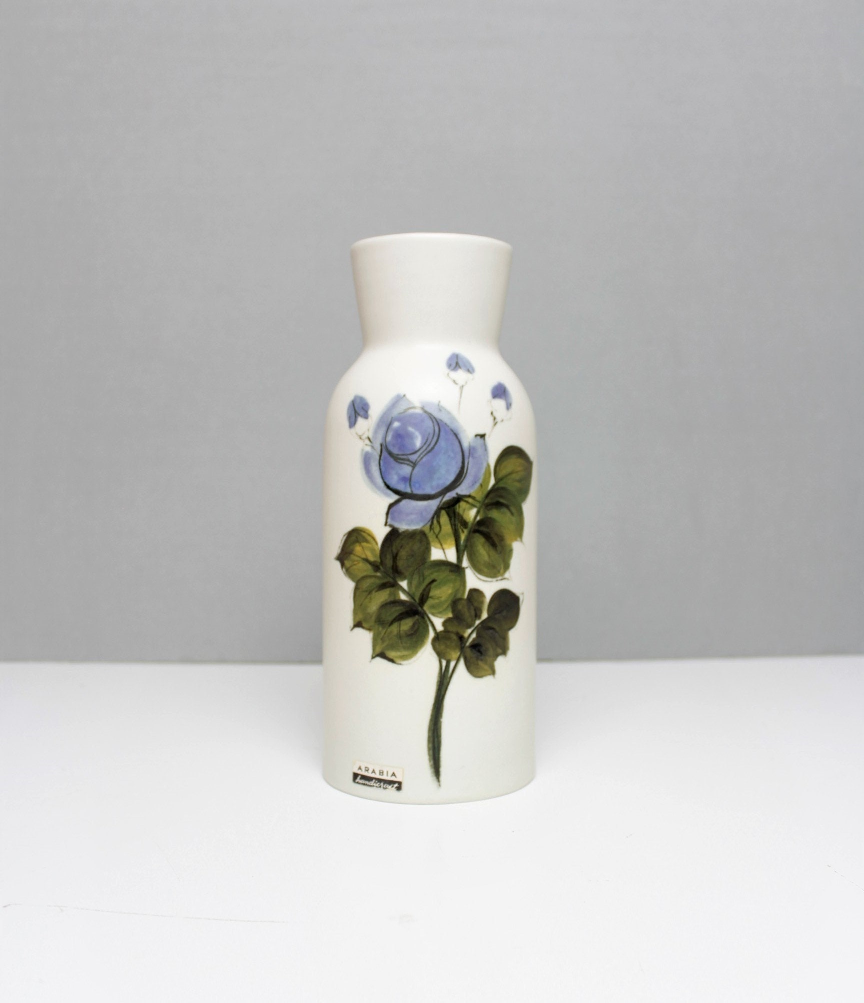 Arabia Finland Floral Vase Hikka Lisa Ahola Ceramic Blue