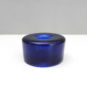 Vintage Blenko Round Glass Candle Holder Blue 990A Taper Holder