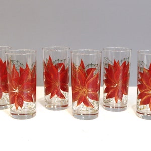 6 Culver Poinsettia Tumblers Highball Glasses Mid Century Barware Christmas image 2