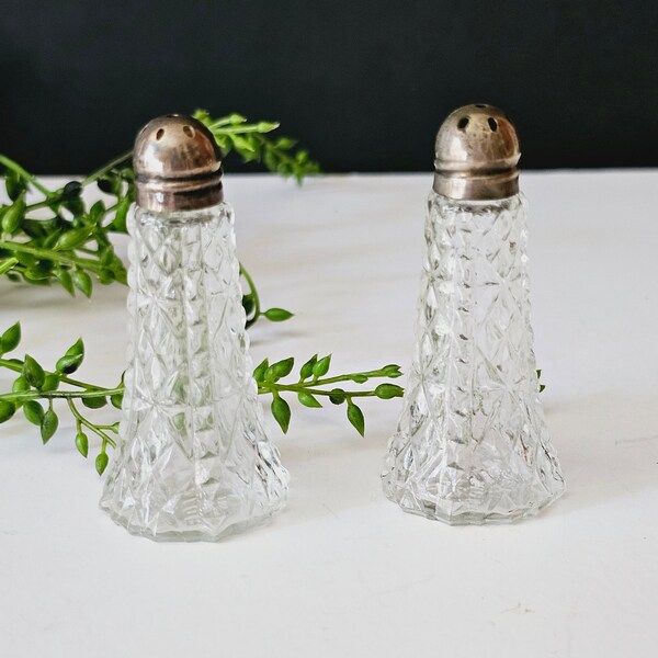 Antique Sterling silver Glass salt and pepper shakers Victorian