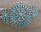 Vintage Zuni Sterling Silver and Turquoise Needlepoint Cuff Bracelet
