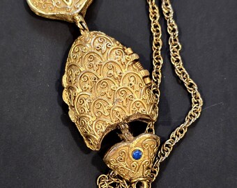 Vintage Max Factor Articulated Fish Solid Perfume Locket Necklace Pendant Chain