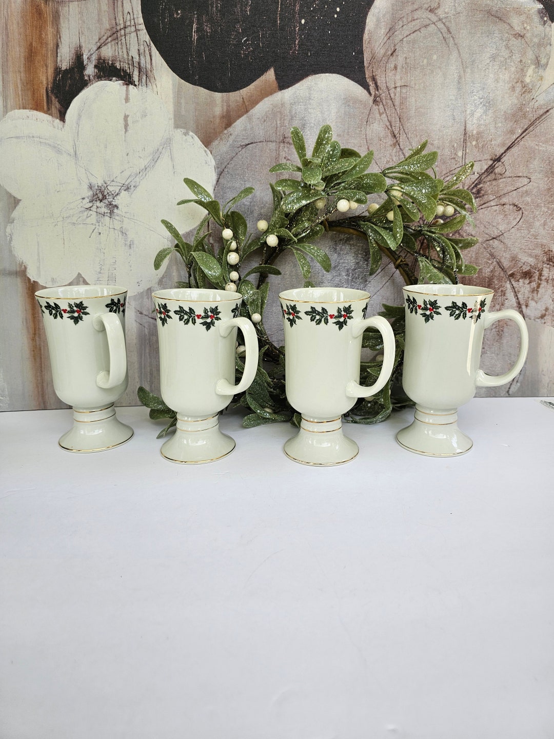 Vintage Set Christmas Holly Berry Coffee Mugs Cups Formalities Etsy