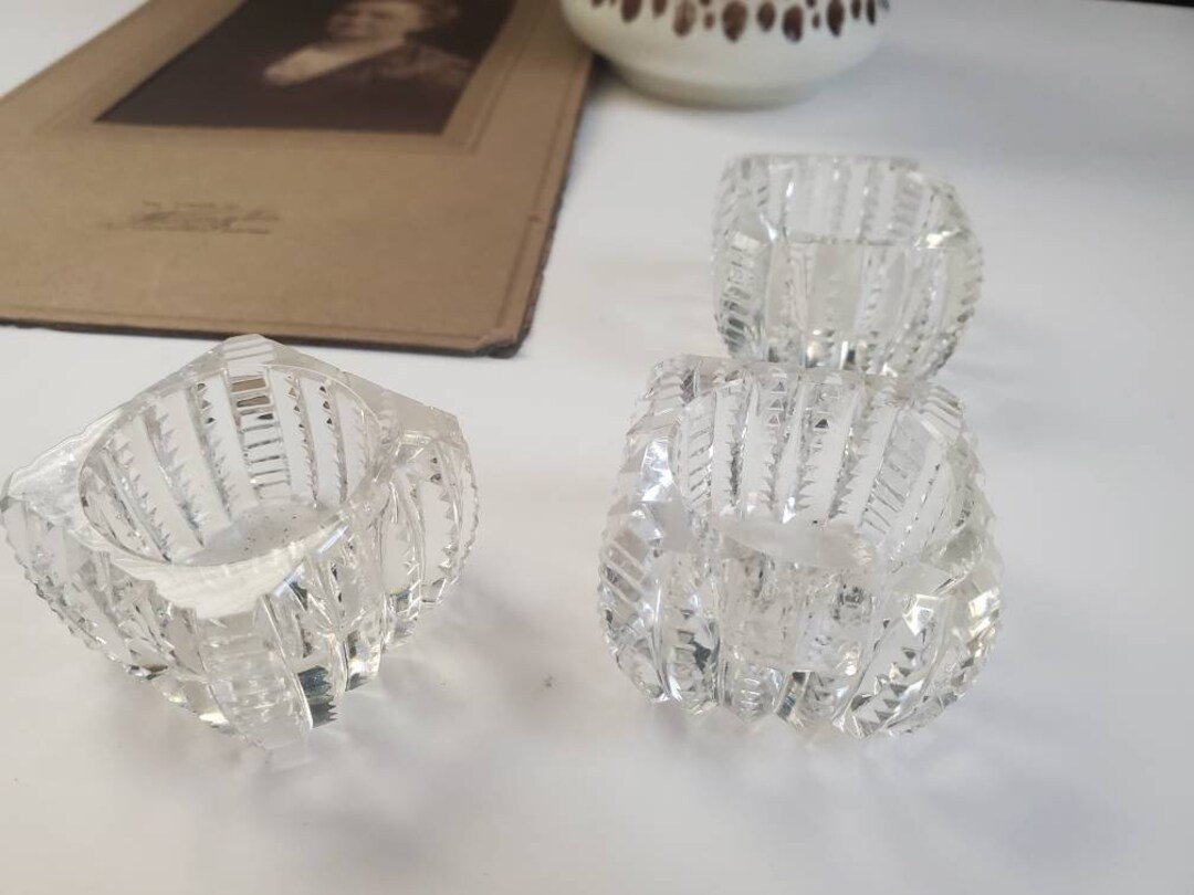 Antique Salt Cellars Brilliant Cut Crystal Set of 3 Salt Cellars Etsy