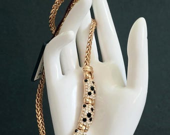 Rare SWAROVSKI Gold Crystal Necklace Collar with original tag New old stock Swan LOGO