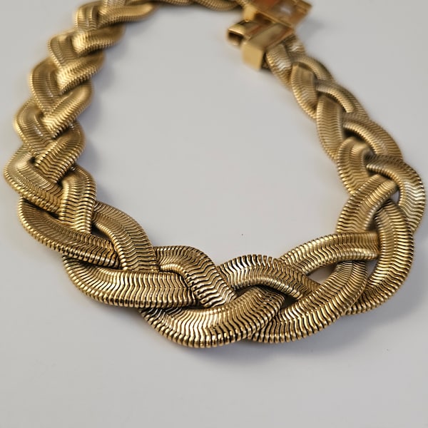 Vintage Givenchy gold necklace choker snake chain braided - 80's Givenchy Necklace