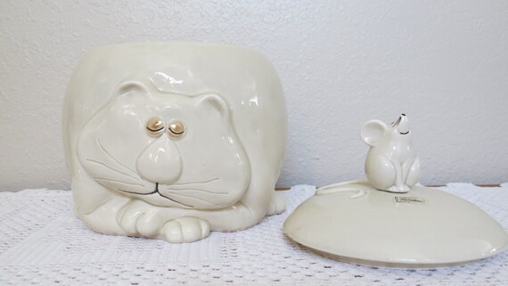 Vintage Fitz and Floyd Fat Cat Mouse Cookie Jar - Whimsical - Etsy