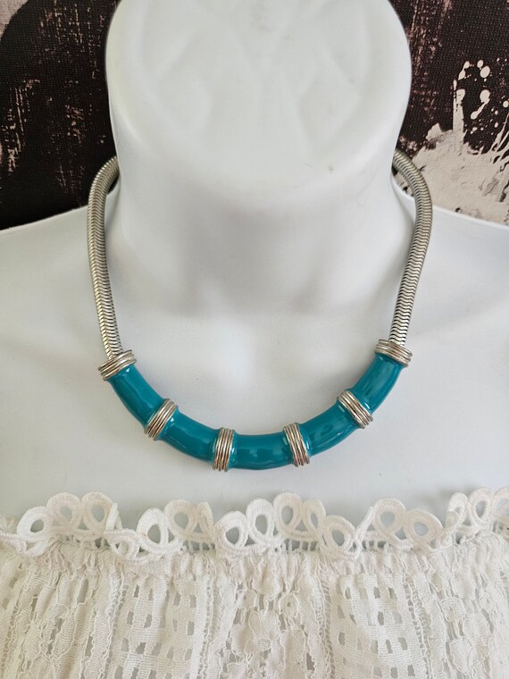 Vintage MIMI Di N Silver Turquoise Necklace Bib -… - image 2