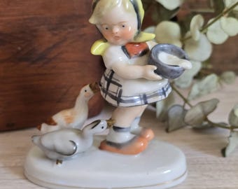Vintage 40's Occupied Japan Figurine Girl with with Geese Signed Maruyama