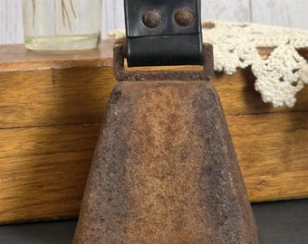 Antique Iron Cowbell with Strap Farm Decor - Rusty metal cowbell