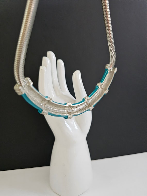 Vintage MIMI Di N Silver Turquoise Necklace Bib -… - image 6